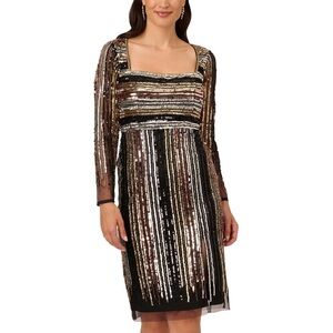 NWT Adrianna Papell Womens Sequined Midi Cocktail And Party Dress Size 10